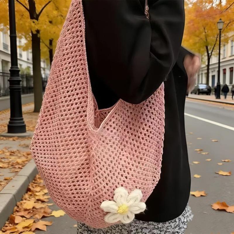 Lazy wind woven tote bag women's spring summer hollow simple knitted bag large capacity seaside vacation shoulder bag