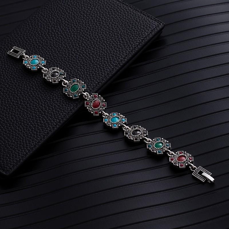 Vintage Western Geometric Bracelet Women'S Premium Ethnic Style Emerald Bracelet Elegant Flower Bracelet Jewelry