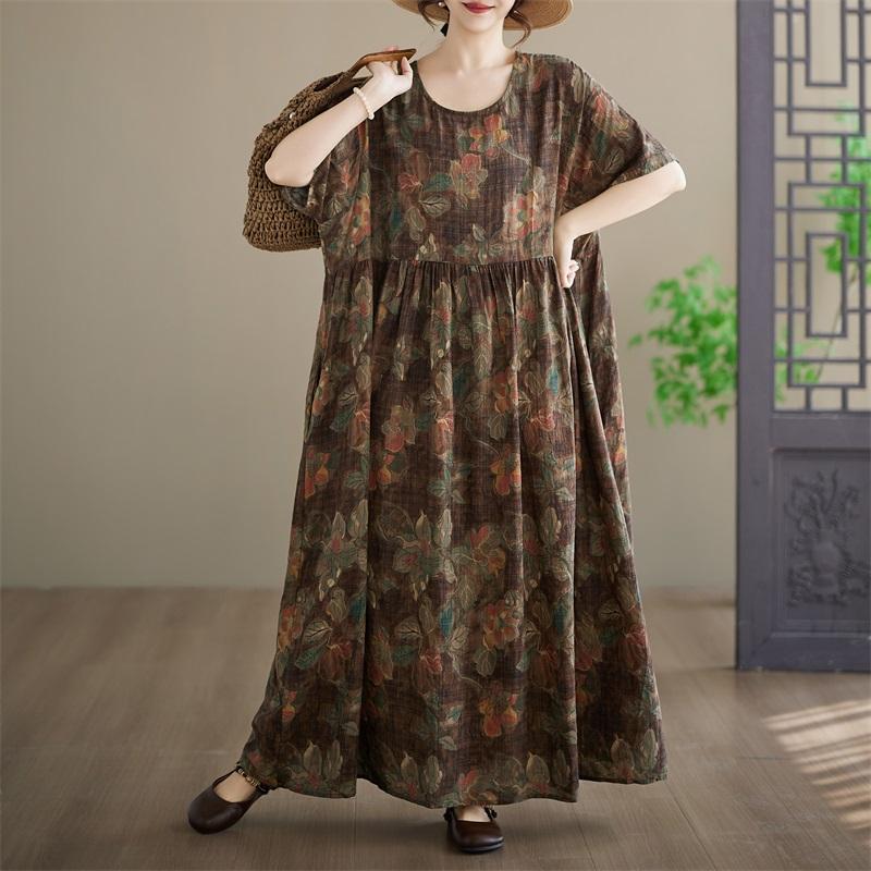 Short Sleeve Plus Size Vintage Floral New In Dresses for Women Casual Loose Maxi Long Summer Dress