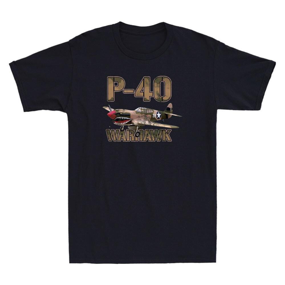 P40 War Hawk Zweiter Weltkrieg Jagdflugzeug Lustige Grafik Vintage Unisex Baumwoll-T-Shirt