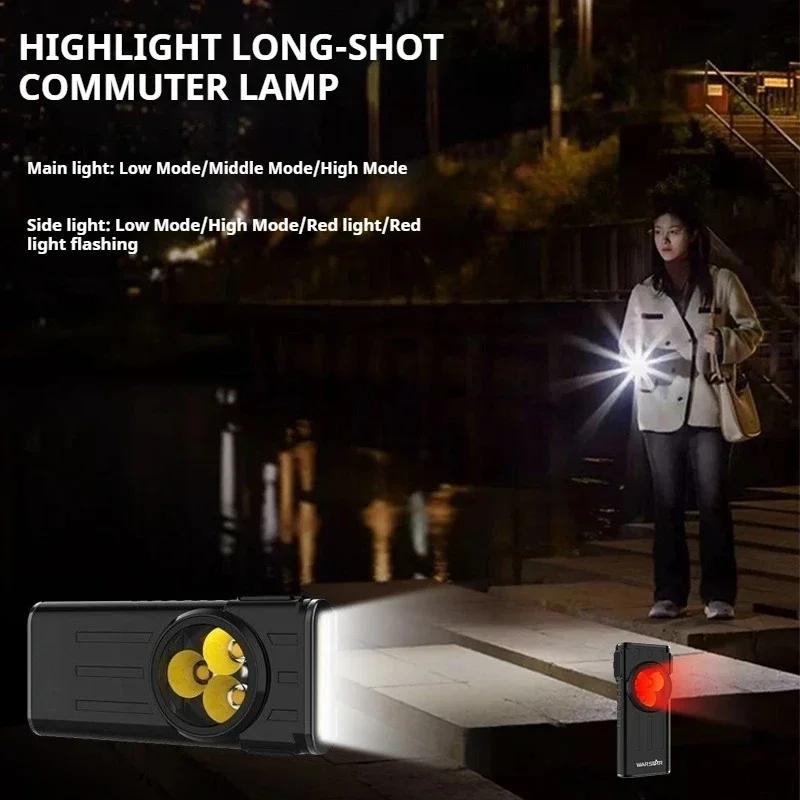 USB Type-C Rechargeable Keychain Flashlight 3-in-1 Focus Flood Red Light IPX4 Waterproof with Magnetic Clip for Outdoor EDC Emergency