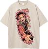 Japan Anime Demon Slayer Kamado Tanjirou Printed Tshirt Men Casual Cotton T-shirts Vintage Washed Tee Harajuku Male T Shirt