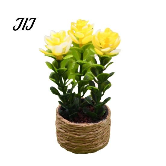 Mini Fake Flowers for Desk Artificial Plants with Vase, Small In Handwoven Seagrass Indoor Greenery Baskets, Realistic Faux Floral Arrangement