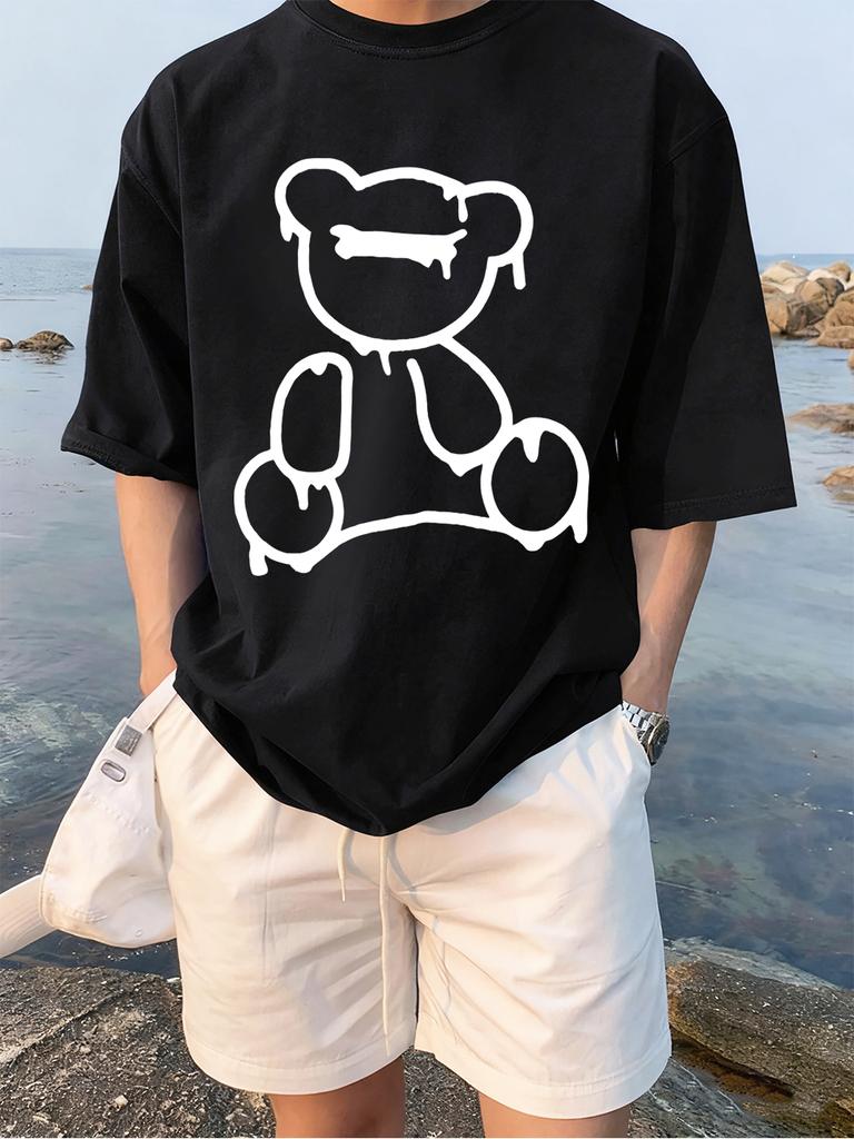 The Melting Cartoon Bear Prints TShirts Womens Cotton Summer Short Sleeve Tees Soft Loose ONeck Tops Casual Womans Clothes