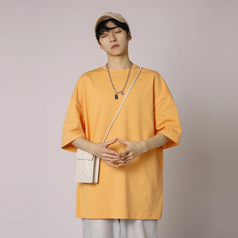 IELGY Solid Color Loose Short-sleeved T-shirt Base Men
