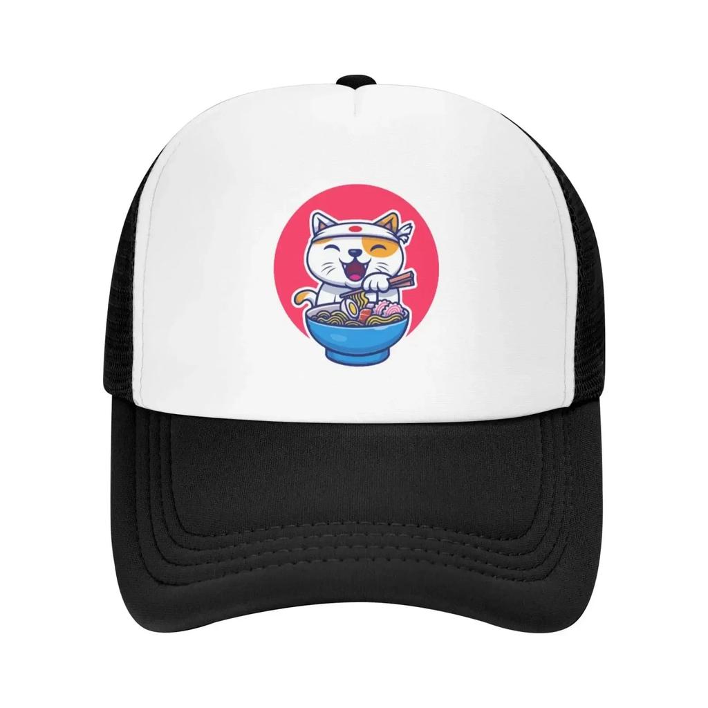 Delisous Anime Cat Noodles Baseball Cap Women Unisexs Trucker Hat Adjustable Mesh Hats