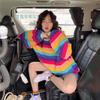 New Autumn Thin Women's Rainbow Striped Long-sleeved T-shirt for Women's Loose Harajuku Style Top