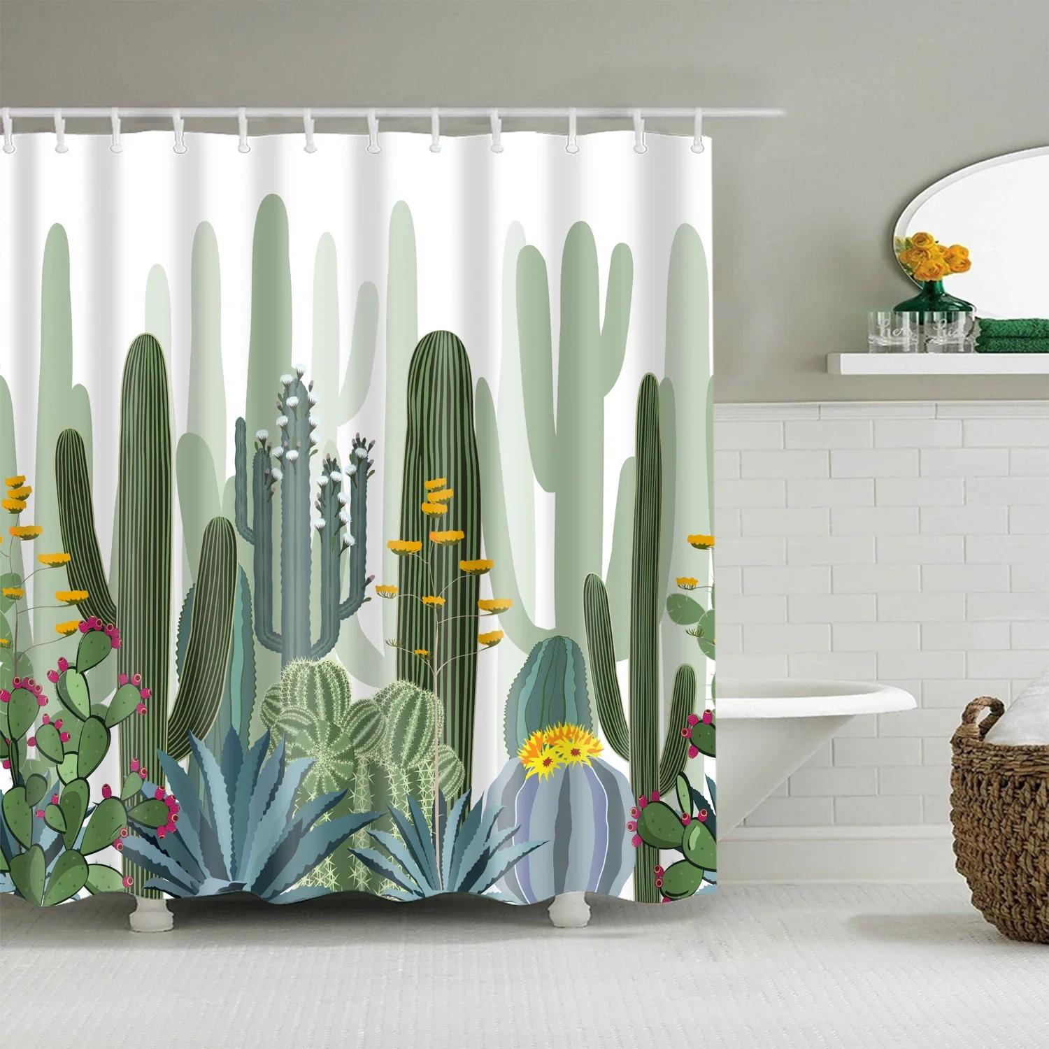 

Tropical Plants Shower Curtains For Bathroom Polyester Fabric Shower Curtain Leaves Cactus Printing Bathroom Curtains Home Decor W60H190(CM)-1 Pcs