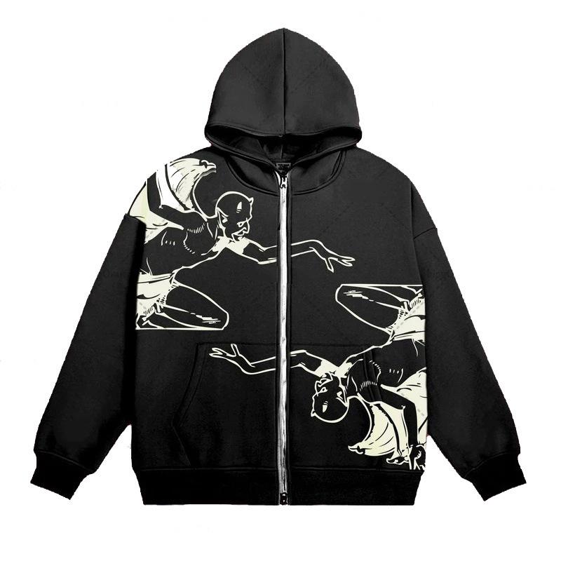 2025 cross-border European Y2K sweater streetwear retro skull hoodie zip hoodie gothic top