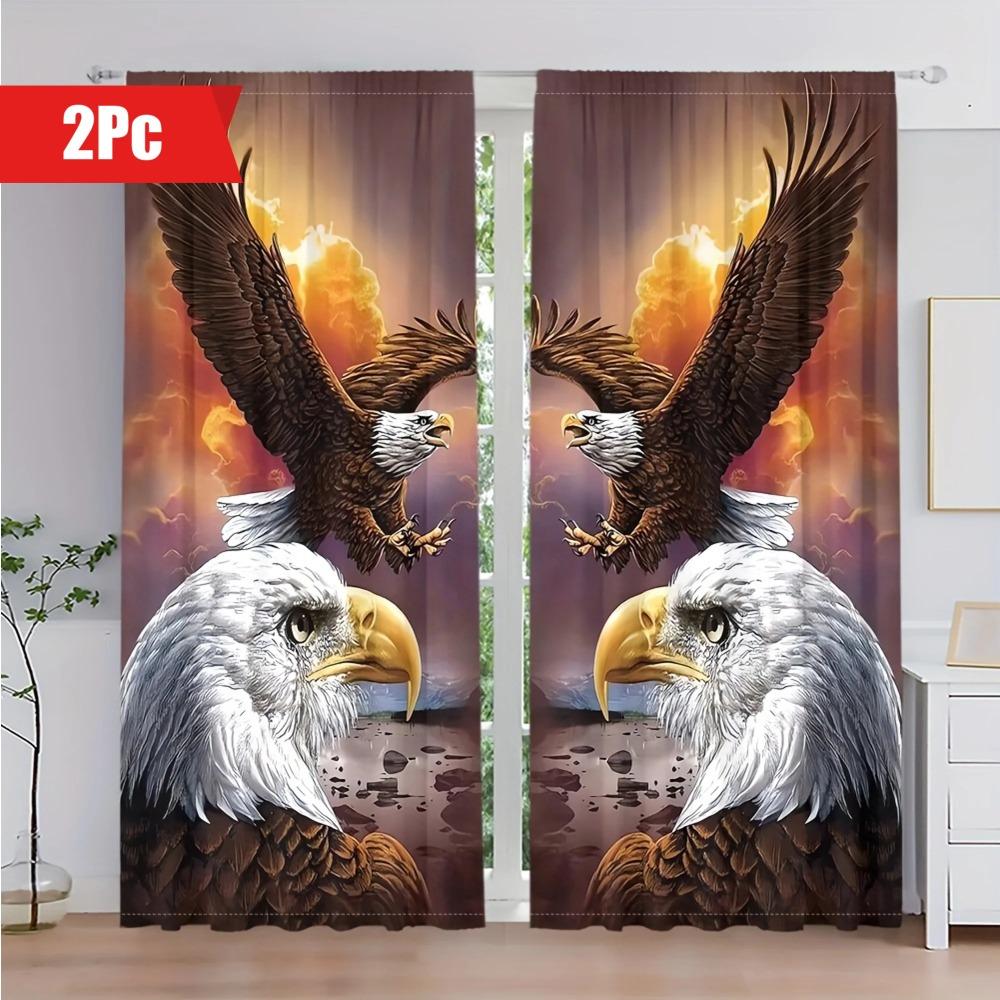 2pc Eagle Scratching Snake Mexican Flag Bohemian PatternCurtain Rod Pocket Mount Digital Printed Curtains 100 PolyesterMaterial