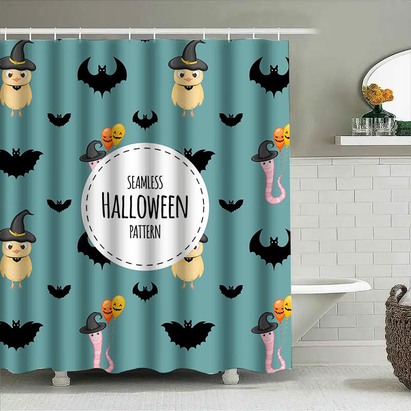 

Tuniu Seamless Halloween Pattern Shower Curtain Cute Bats & Pumpkins Decorative Bathroom Curtain For Kids & Adults W60H190(CM)-1 Pcs