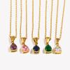 E.B.belle Summer Colorful Crystal Necklace Stainless Steel Gold Plated Waterproof Waterdrop Pendant Necklace For Wedding