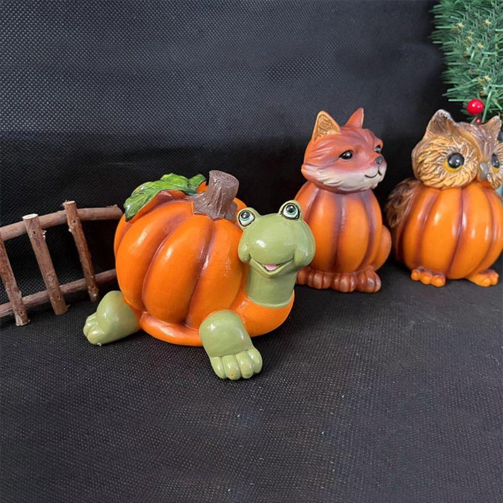 Vivid Halloween Pumpkin Owl Statue Cute Miniature Figurine Ornament Living Room