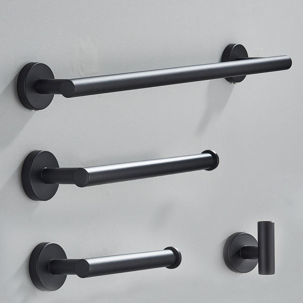 Set Accessori Bagno 6 Pezzi Nero Opaco, Portasciugamani In Acciaio Inox 50 Cm - copertina