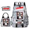 Chainsaw Man Anime Print Student Backpack Set for Girls with Lunch Bag Pencil Case School Daily Use