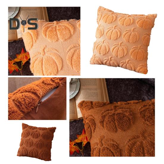 Halloween Pillowcase 3D Pumpkin Pattern Solid Color Hidden Zipper Square Shape Long PV Velvet Bedroom Living Room Sofa Decoration Pillowcase Pillow