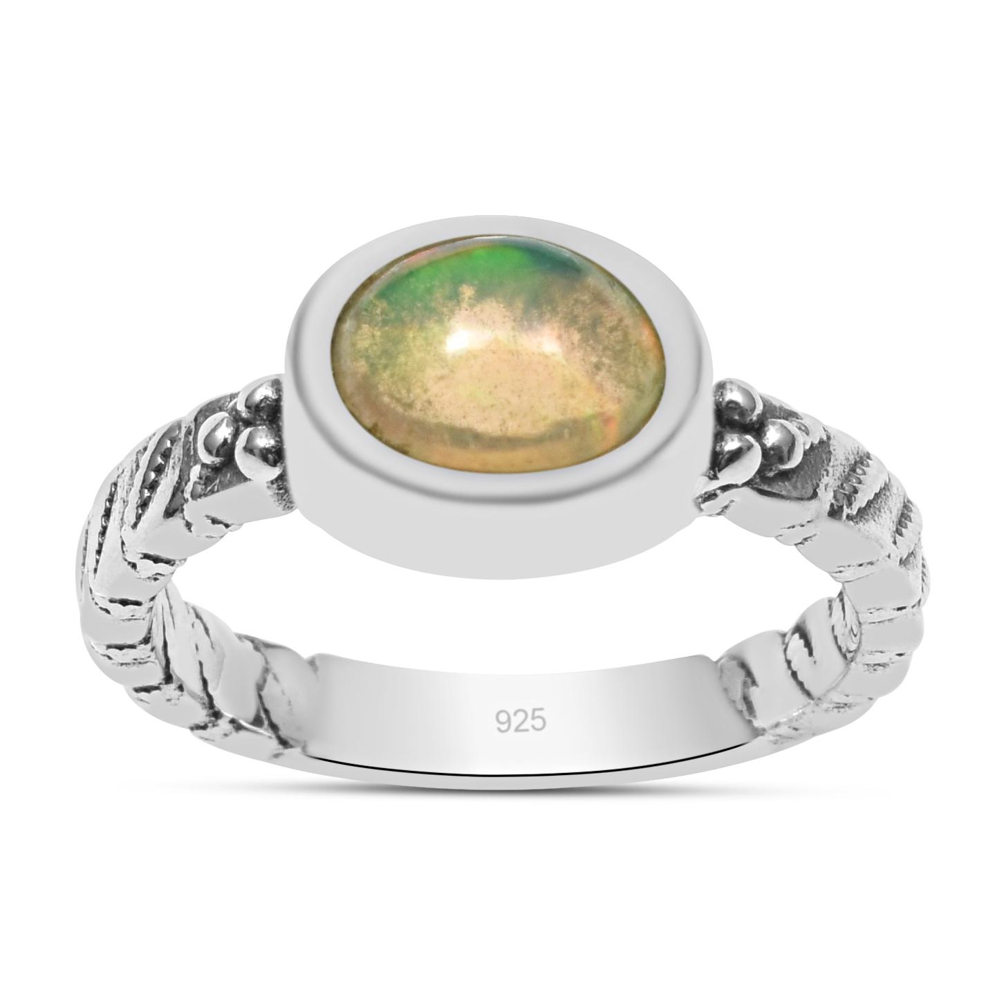 

Natural Ethiopian Opal 925 Sterling Silver Textured Band Ring For Women & Girls
