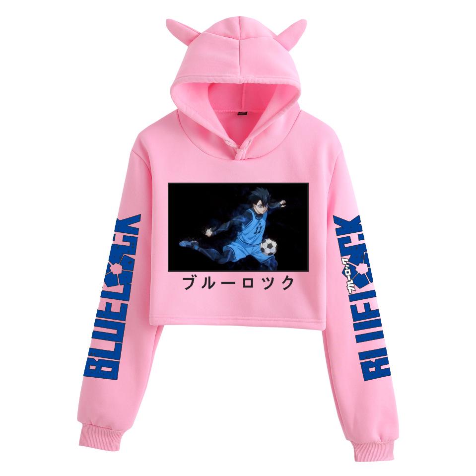 Blue Lock Damen Kapuzenpullover mit Katzenohren - Beliebter Print, Lässig, Herbst/Winter