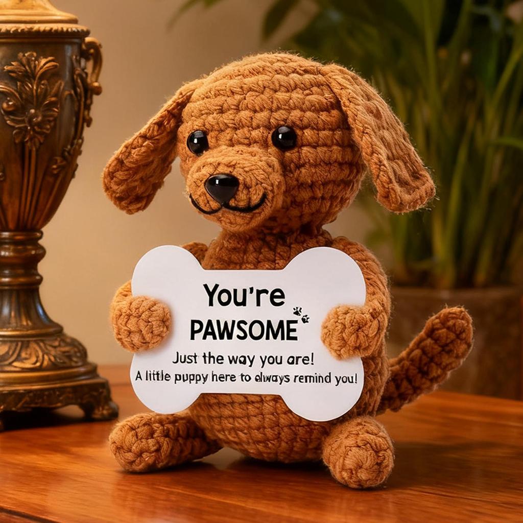 Positive Energy Pocket Hugs Crochet Doll Mini Handmade Knitted Plush Puppy Funny Support Gift With Card