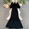 Hepburn Style Black and White Contrasting Color Doll Collar Knitted Dress Women's New Single-breasted Waist Fishtail Elegant Long Skirt