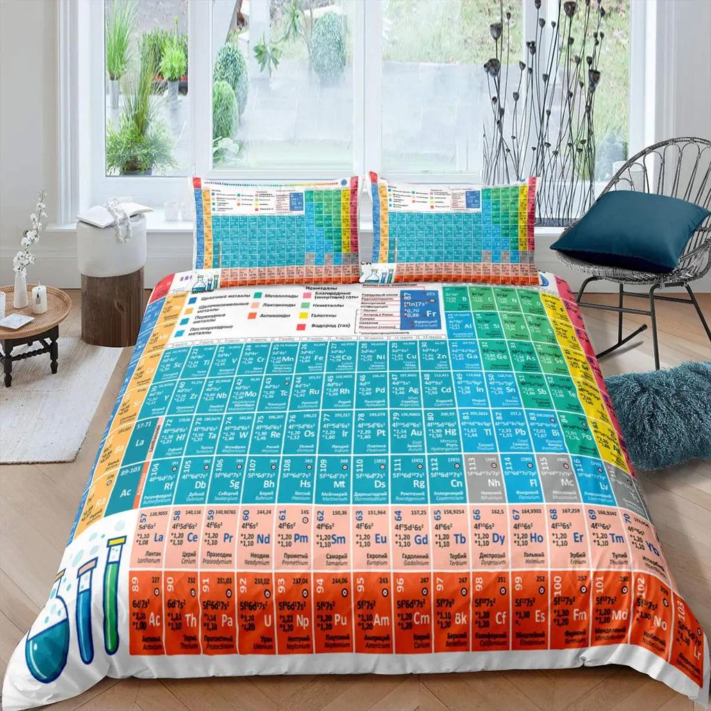 Copripiumino Scienza Tavola Periodica degli Elementi Set Letto Amanti della Chimica Immagine per l'Apprendimento Set Letto in Poliestere Blu Viola