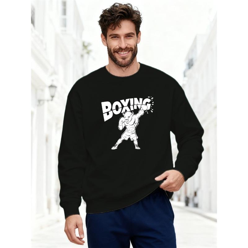 Men'S 100% Cotton Printed Long-Sleeve Crew Neck Pullover Boxing Buffalo Pattern Casual Round Neck Sweatshirt, Plus Size