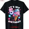 5th Birthday Girl 5 Years Ice Cream Number T Shirt Vintage Fashion Comfortable Soft Casual Slightly Breathable