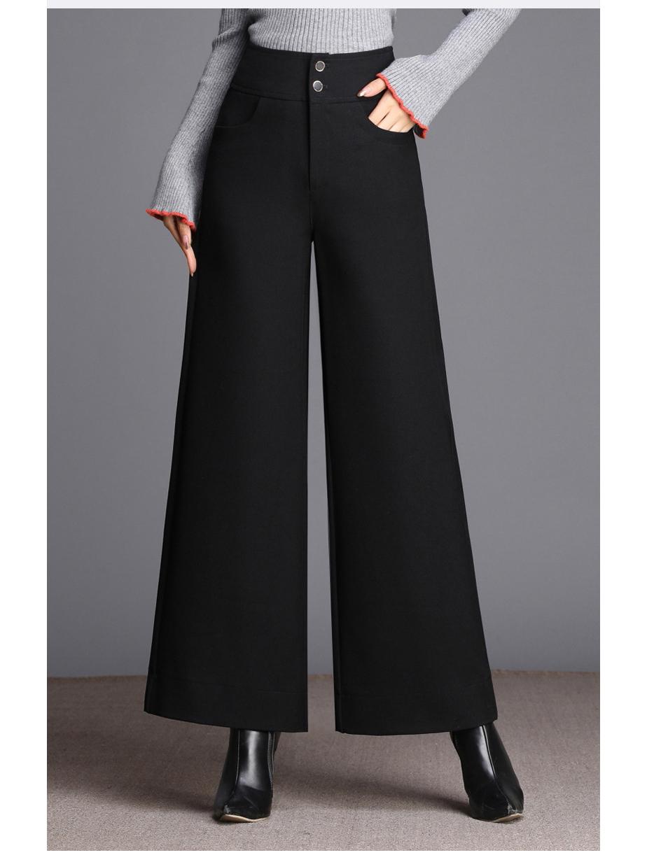 

Черные кюлоты широкого кроя из смеси шерсти и тенселя - Женские повседневные брюки высокого класса на осень/зиму 4XL чёрный