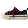 Dikke Bodem Canvas Schoenen Dames Ronde Neus Platte Veters Dubbele Band Veelzijdig Dunne Zool Board Schoenen Ademend Laag Uitgesneden Casual