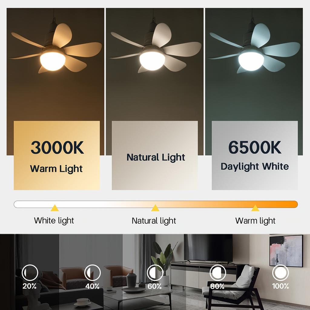 30W Small Modern Ceiling Fan Light E27 Threaded Head Home Mute Mini Ceiling Fan Light for Kitchen Dining Room and Bedroom