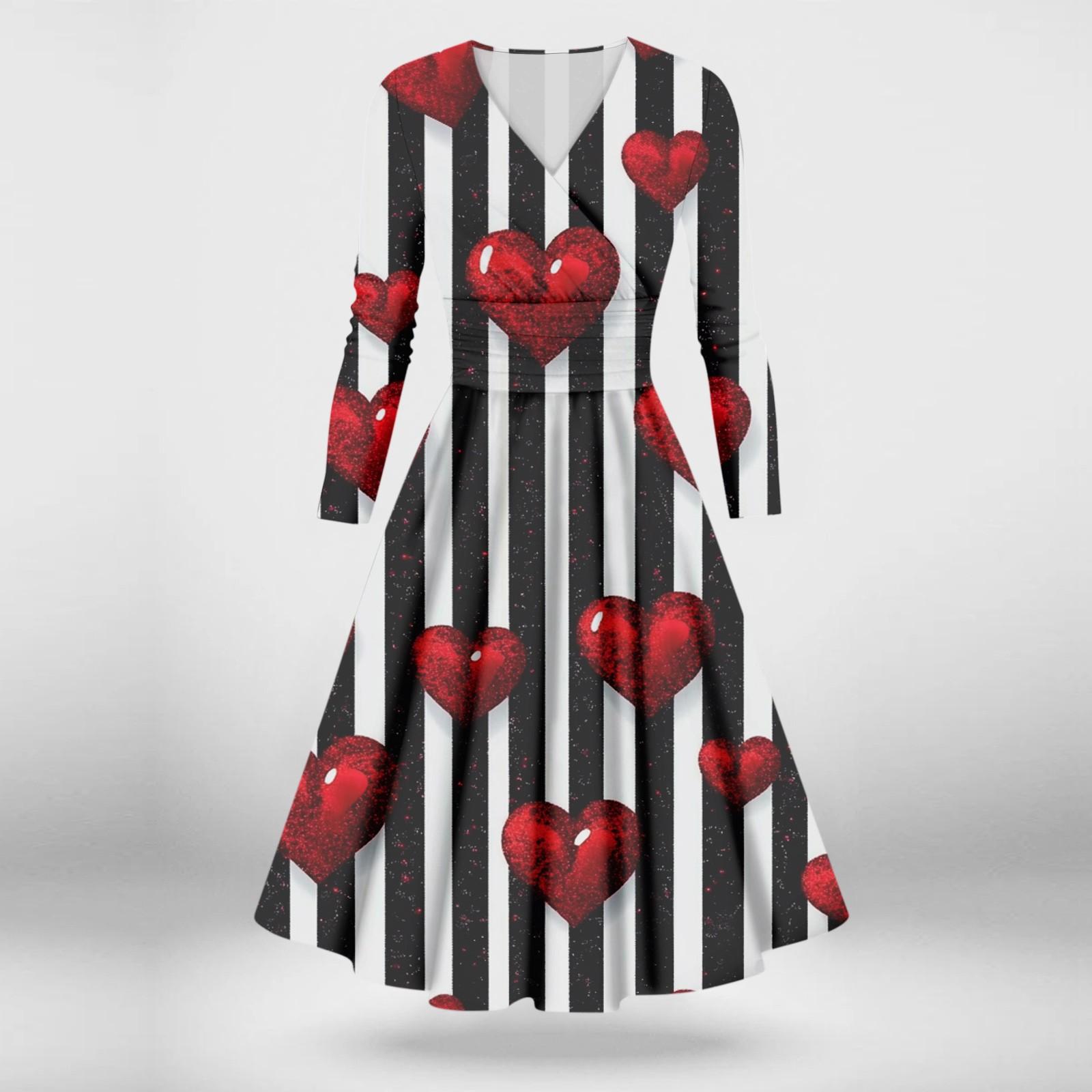 

Женское модное повседневное платье с принтом ко Дню святого Валентина, длинными рукавами и V-образным вырезом, сексуальное платье L чёрный