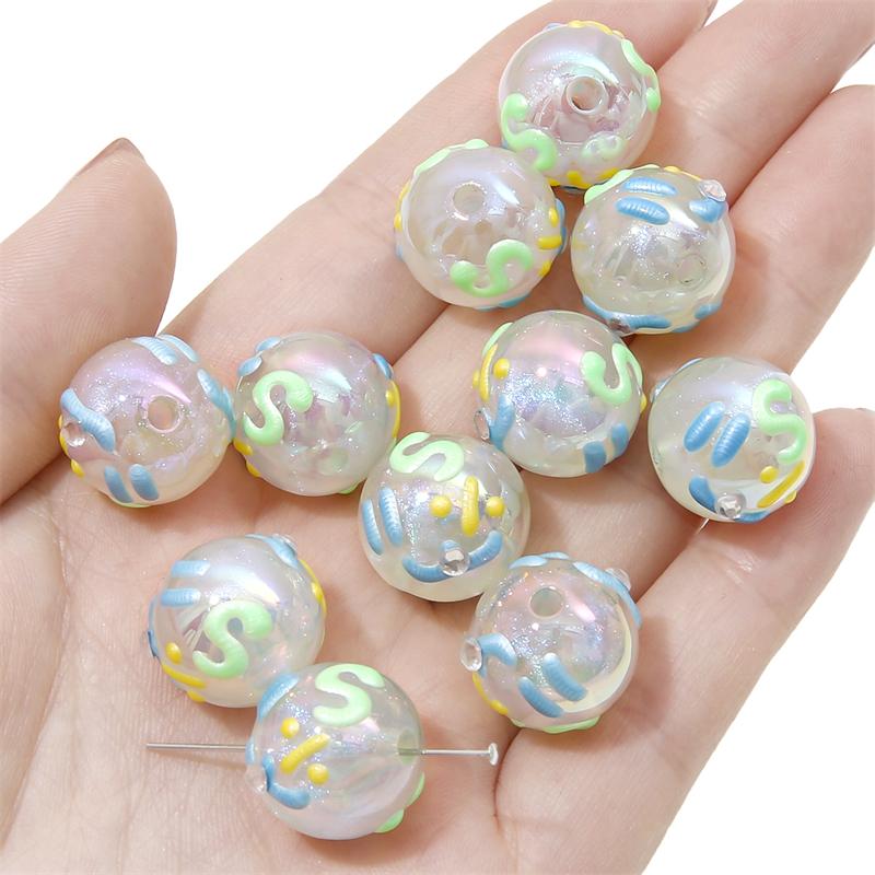 1PC Colorful Acrylic Cartoon Creative Round Beads For Jewelry Making DIY Bracelet Phone Chain