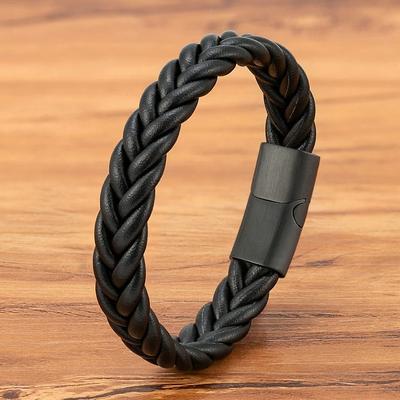 Classic Braided Leather Bracelet For Men Punk Jewelry Charm Stainless Steel Bracelets Gift For Husband Boyfriend Friend