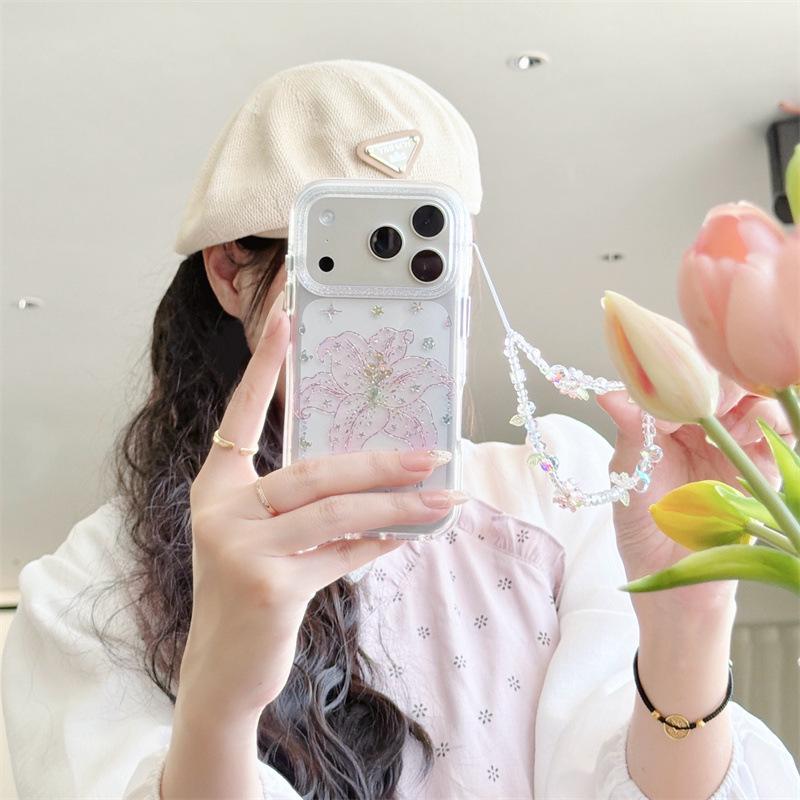 Luxurious Gold Foil Pink Lily Phone Case for iPhone 17/16 Pro Max/15/14, Women's Edition
