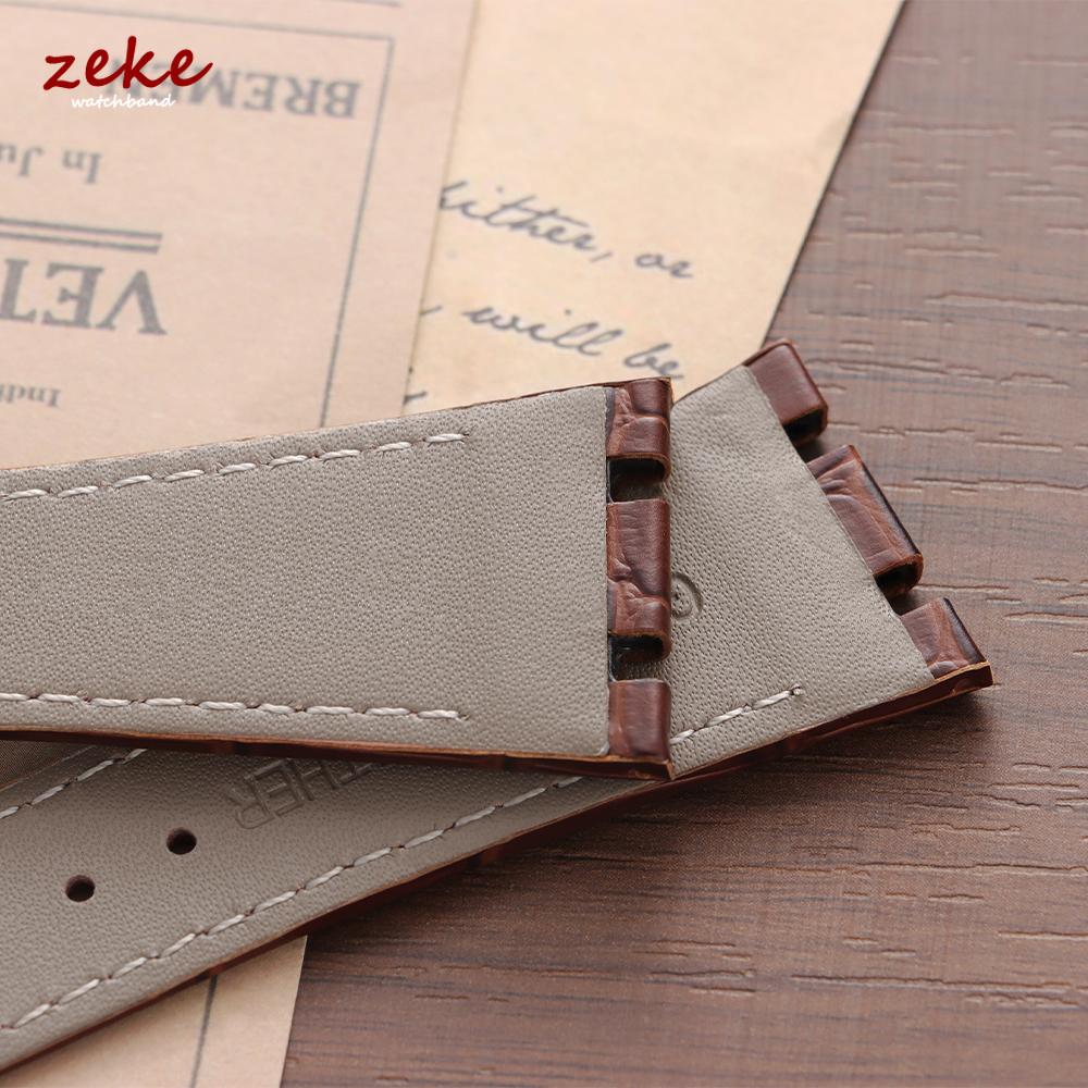 Genuine Leather Watch Strap 27mm for Royal Oak Offshore Slub Pattern Stitching Cowhide WatchBand Butterfly Buckle Business Bands