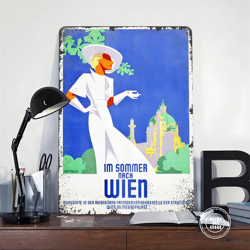 Vintage Vienna Travel Poster Customized Wall Art Vintage Metal Signs Retro Tin Plaque for Man Cave Living Room Decorations Decor