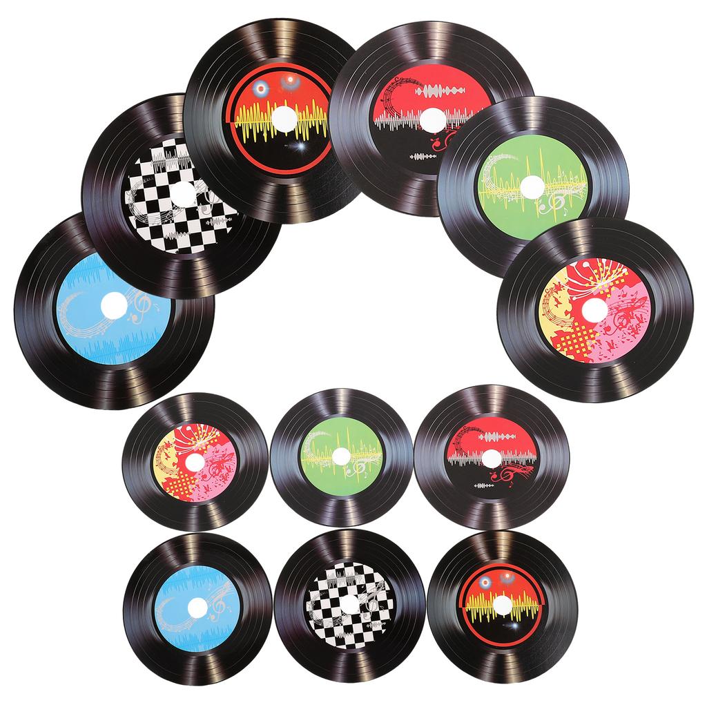 12Pcs Retro Vinyl Record Decoration Wall Stickers Paper Records Home Decor Music Naments Fake Discs Art Black White Colorful