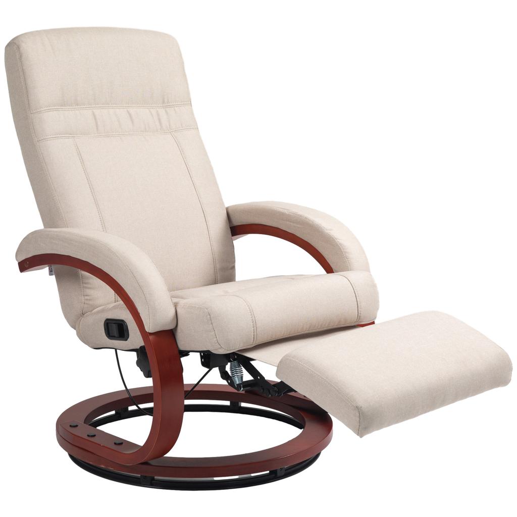 135 degrees Manual Reclining Swivel Chair, with Footrest - Beige