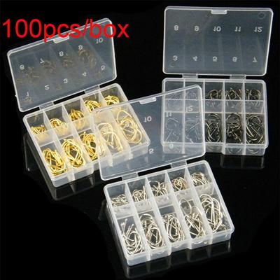 100 Stück 1 Box Scharf 10 Größen Kohlenstoffstahl Langlebige Kopf Angelhaken Fischhaken Fischköder