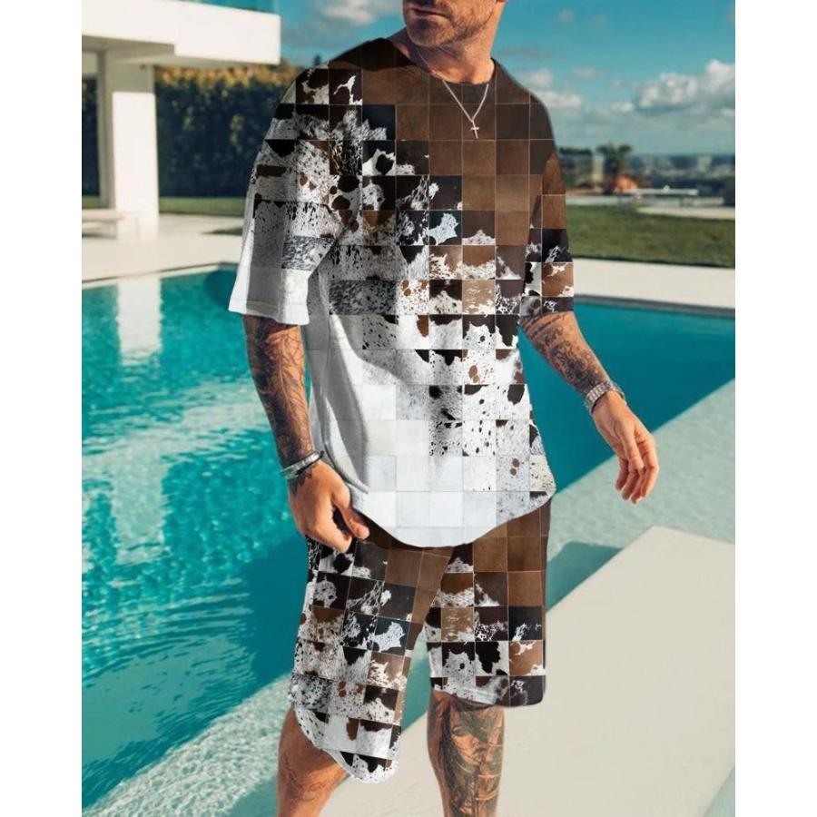 Fashion Resort Style Men's T-Shirt Short Sleeve Shorts Two-Piece Set Summer 3D Print
