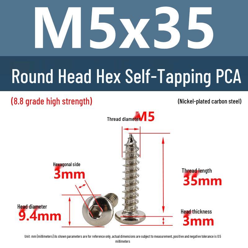 8.8 Grade Round Head Hex Socket Self-Tapping Screws M2-M4 Carbon Steel Bolts