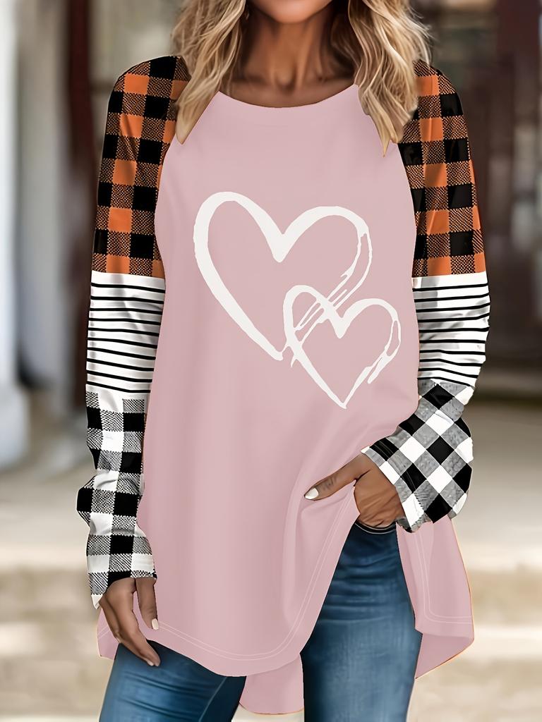 European and American Autumn and Winter New Women's Printed Love Long-sleeved T-shirt