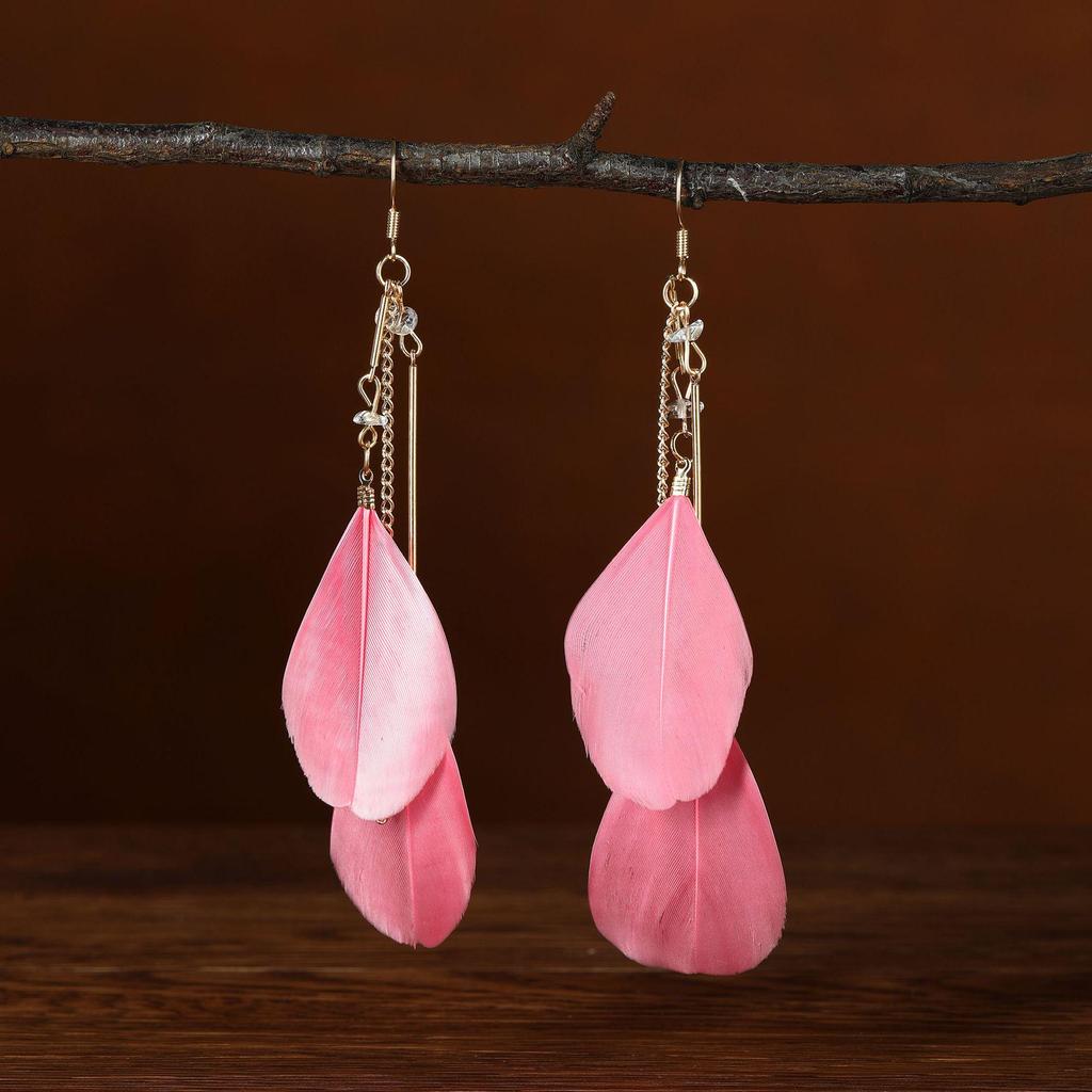 Trendy Ethnic Retro Multicolor Feather Beaded Circle Dangle Earrings