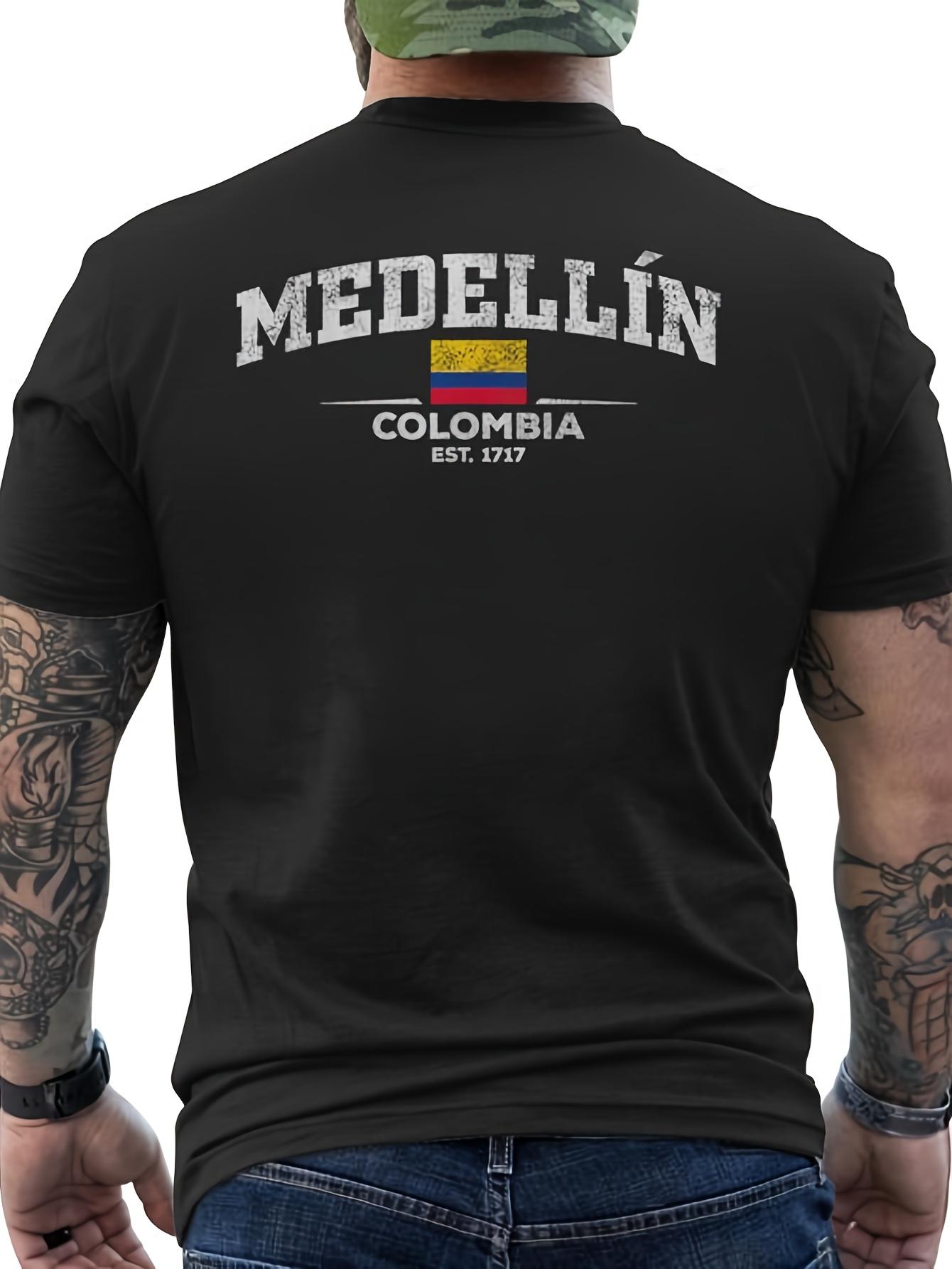 

Men S Colombian Heritage Medellin Graphic T-Shirt- Black with Red& Yellow Back Print M