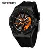 Sanda Men's Waterproof Alloy Car Wheel Design Silicone Wristwatch