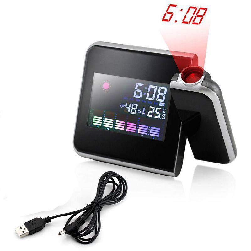 Led Digital Projection Alarm Clock Weather Thermometer Snooze Back Light