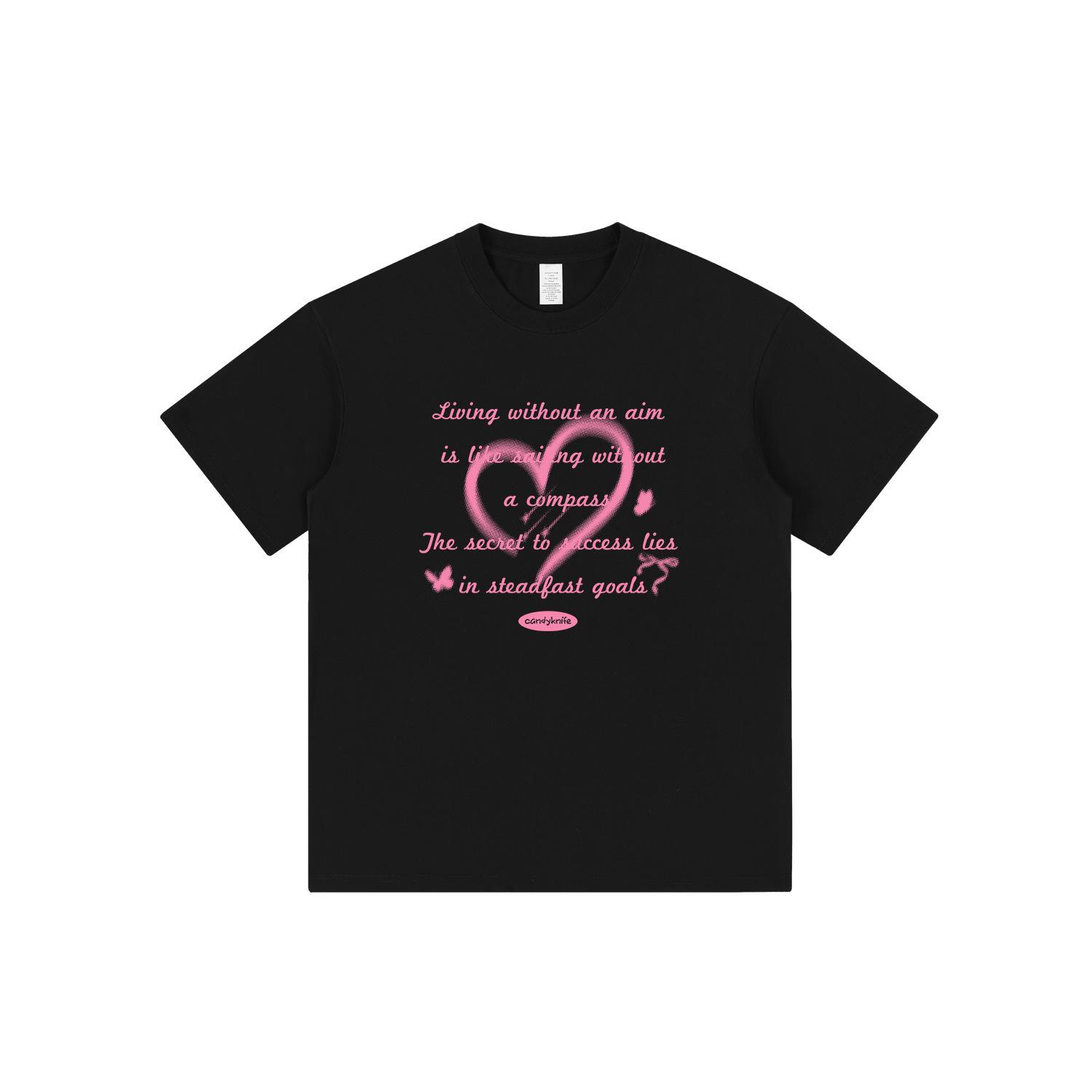 

Оригинальная женская футболка с коротким рукавом из хлопка с принтом сердца в японском стиле - Лето 2024 Свободный крой Large