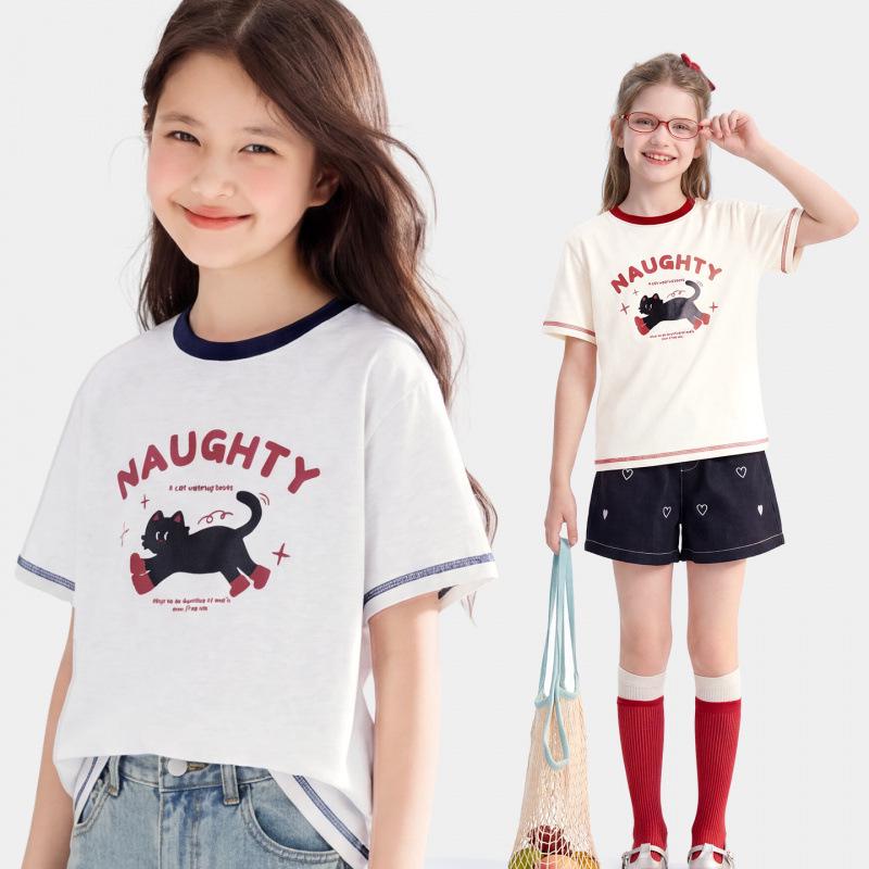 Girls' Short-Sleeve Summer T-shirt - Teen Stylish Top for Kids and Parent-Child Outfits