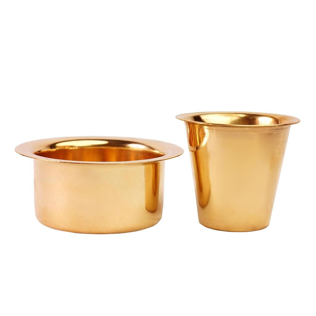 Brass Coffee Cup Dawara/Dabara & Tumbler for Serving Filter Coffee/Tea/Traditional Kumbakonam Dabara Set Matt - 150ml (Plain, Set of 4)