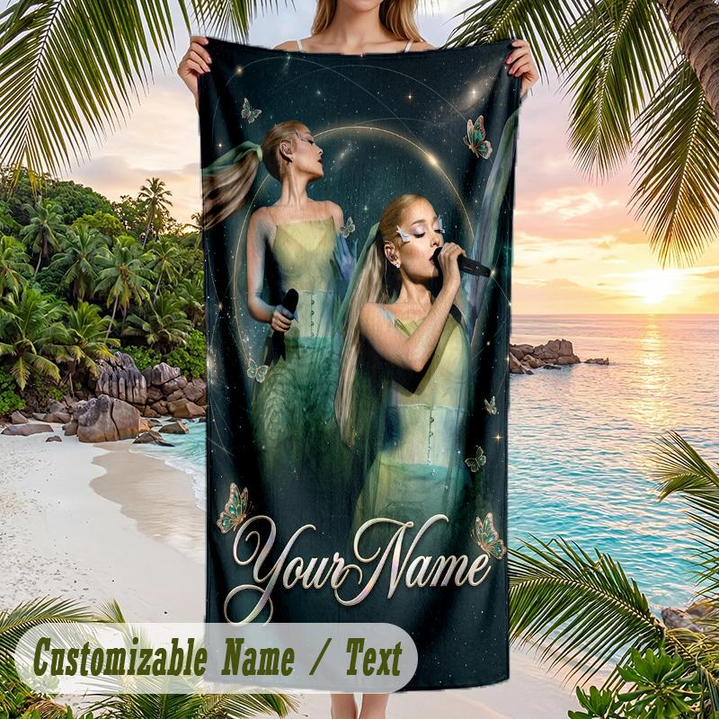 Ariana Grande Beach Towel, Personalized Custom Name Text, Quick Dry Large Absorbent Towel For Beach Pool